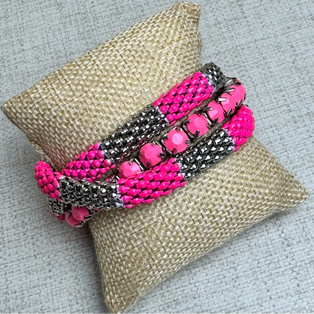Neon Pink Braided Bead & Chain Bracelet